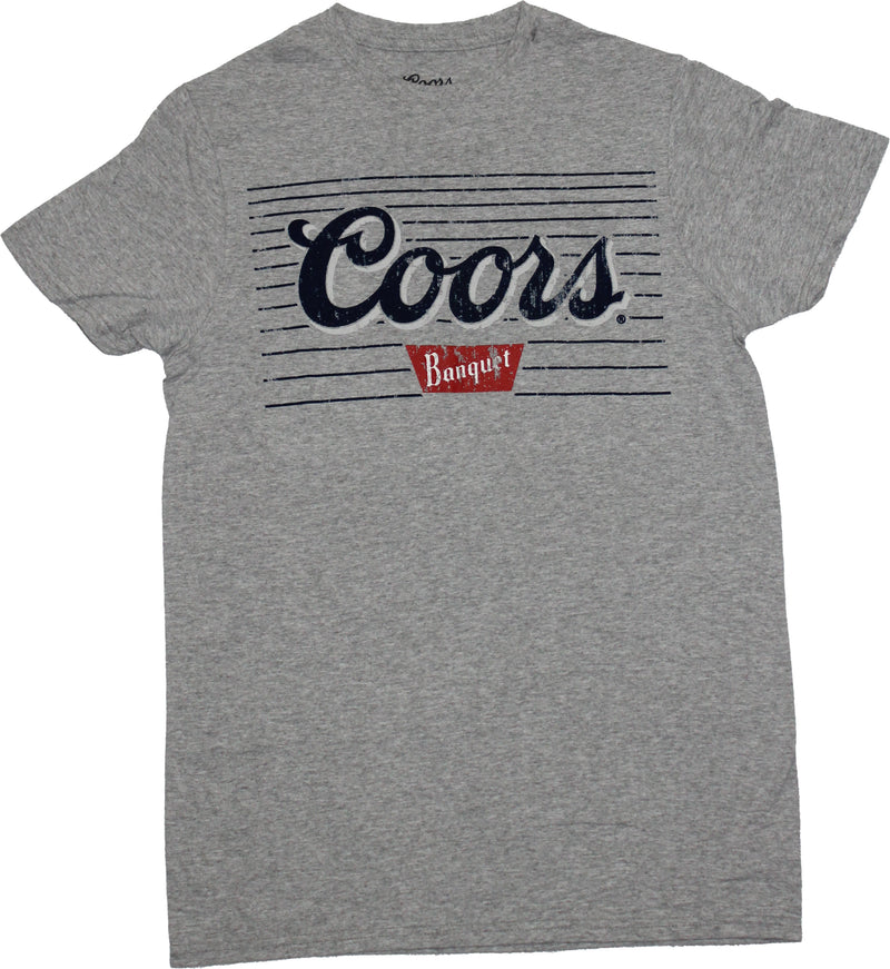 Coors Mens T-Shirt - Banquet Distressed  Lined Logo - Inmyparentsbasement.com