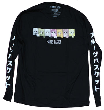 Fruits Basket Long Sleeve  Mens T-Shirt - Chibi Character Boxes Kanji Sleeves