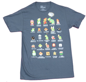 Super Mario Brothers Mens T-Shirt - Named 8-Bit Pixel Characters