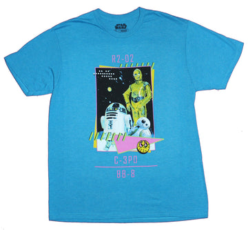 Star Wars Mens T-Shirt - Droids C-3PO R2-D2 BB-8 Retro styled Image