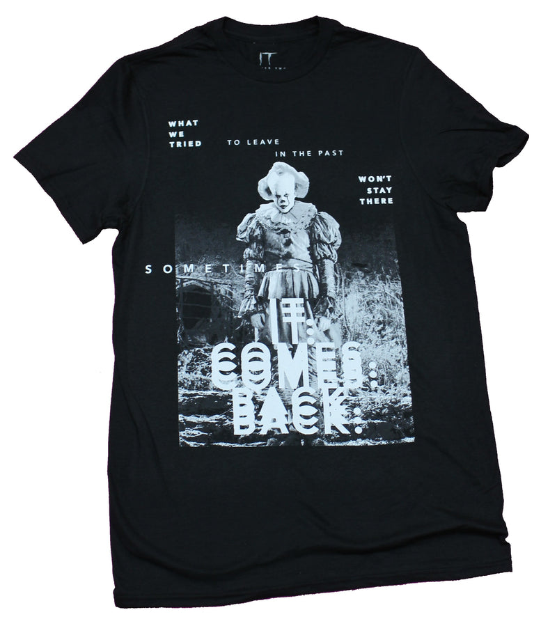It Stephen King's Mens T-Shirt - It Comes Back Pennywise B & W Box Image - Inmyparentsbasement.com