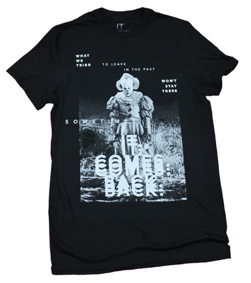 It Stephen King's Mens T-Shirt - It Comes Back Pennywise B & W Box Image