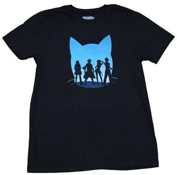 Fairy Tail Mens T-Shirt - Silhouette of Group in Happy Blue Image