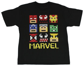 Marvel Comics Mens T-Shirt - 9 Pixel Block Style Hero Heads Over Marvel