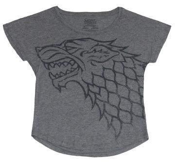 Game of Thrones Girls Juniors T-Shirt - Large Side Print Stark Wolf Head Print