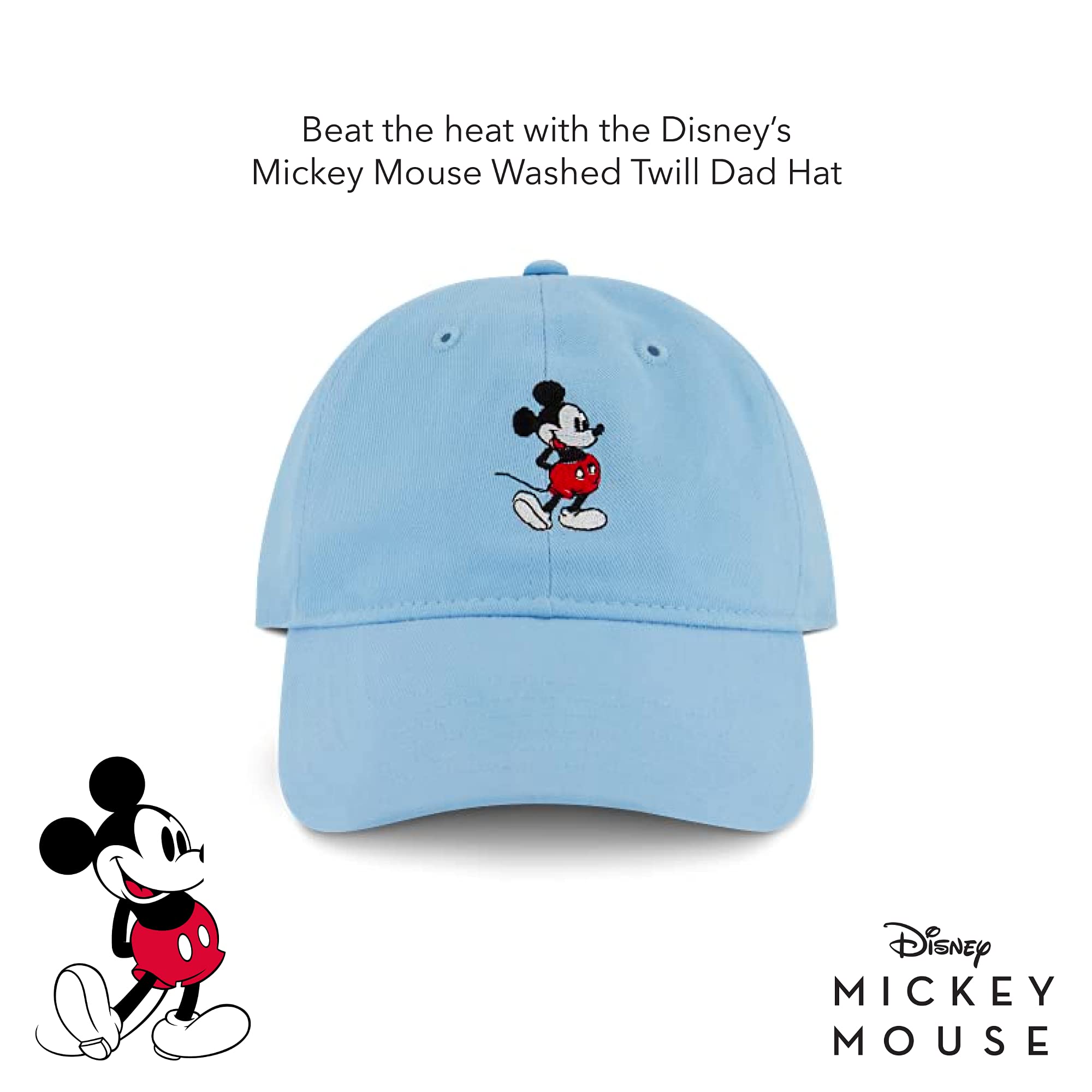 Disney Mickey Mouse Baseball Hat, Washed Twill Cotton Adjustable Dad Cap