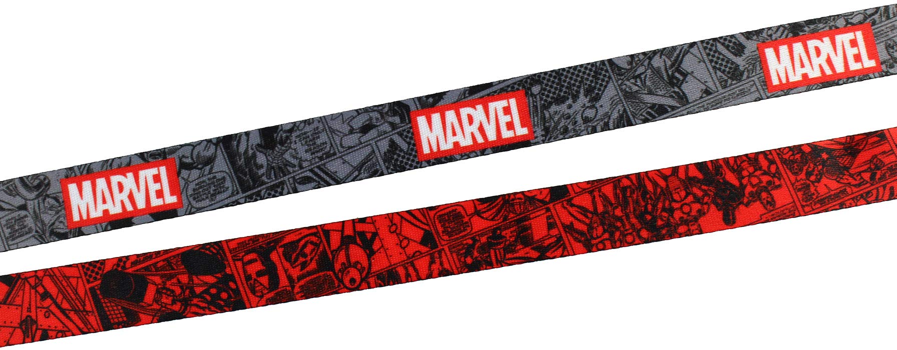 Marvel Lanyard ID Badge Holder, 2" Rubber Charm Pendant with Raised Script and 2 Sided Vintage Comic Strip Pattern