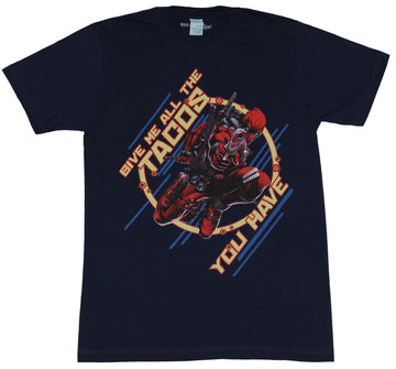 Deadpool (Marvel Comics) Mens T-Shirt  - Give Me all Your Tacos Action Image