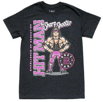 WWE Mens T-Shirt - Cartoon Bret Hart The Sharp Shooter