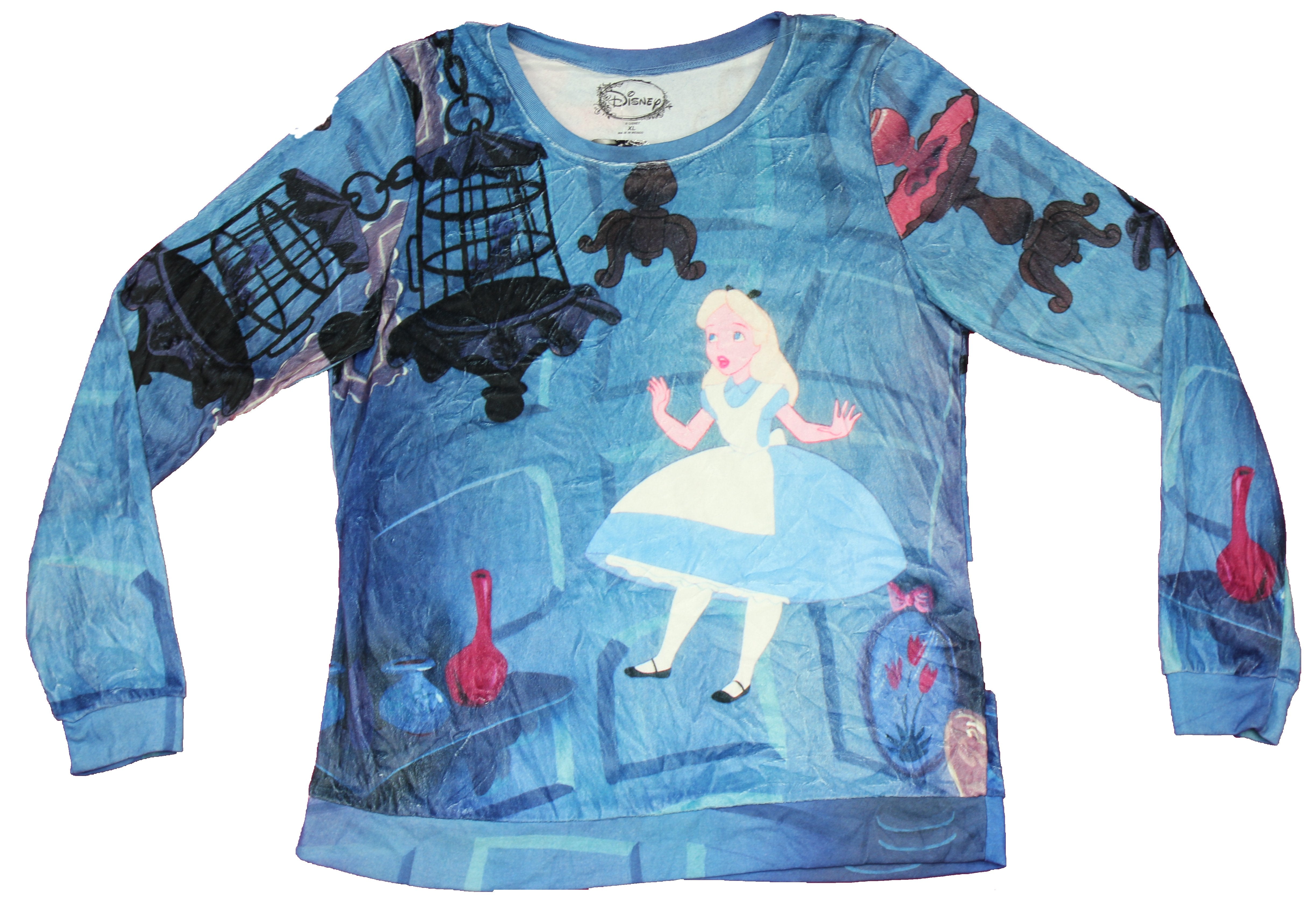Alice in Wonderland Girls Juniors Sweatshirt - Plush Alice All Over Image