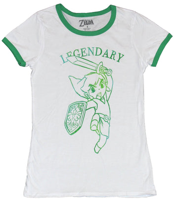 Legend of Zelda Girls Juniors Ringer  T-Shirt - Legendary Toon Link Outline