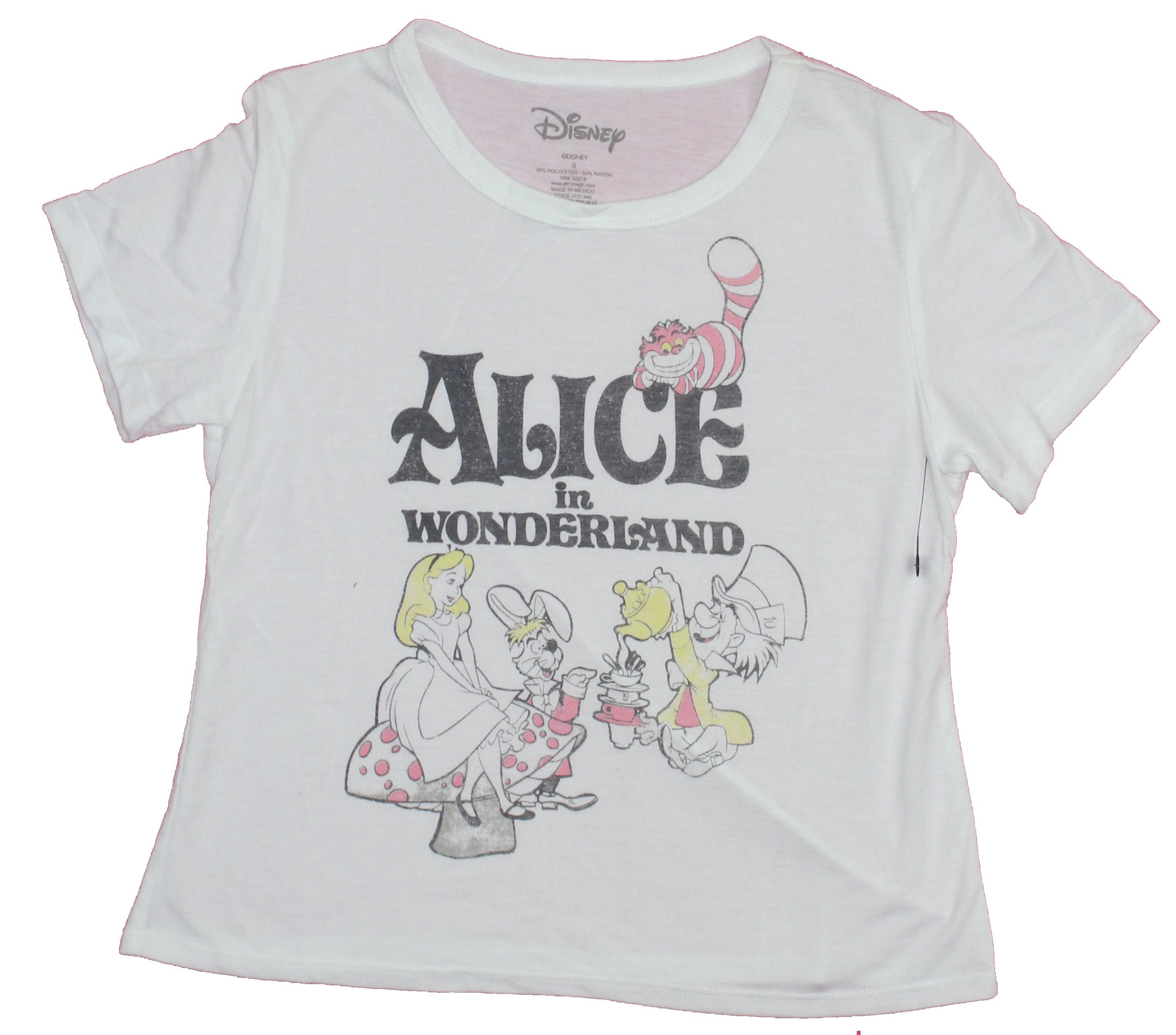 Alice in Wonderland Girls Juniors T-Shirt- Simple Tea Party Under Logo Image