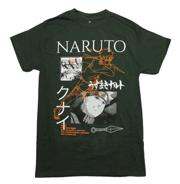 Naruto Shippuden Mens T-Shirt - Grayscale Cast Images & Kunai Definition
