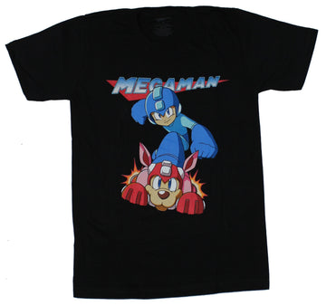 Mega Man Mens T-Shirt - Megaman & Rush Under Logo