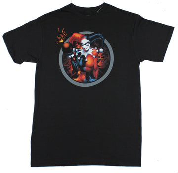 Harley Quinn (DC Comics) Mens T-Shirt - Bomb Clutching Circle Image