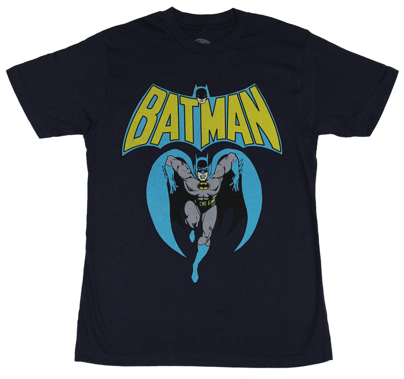 Batman (DC Comics) Mens T-Shirt - Running Rush Bats Under Old School Logo