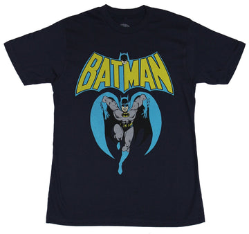 Batman (DC Comics) Mens T-Shirt - Running Rush Bats Under Old School Logo