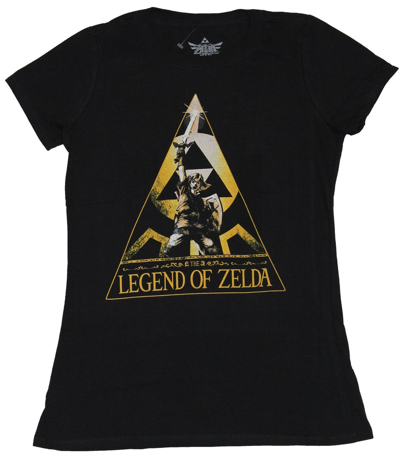 Legend of Zelda Girls Juniors T-Shirt - Victorious Link Inside of Triforce Image - Inmyparentsbasement.com