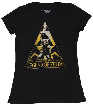 Legend of Zelda Girls Juniors T-Shirt - Victorious Link Inside of Triforce Image