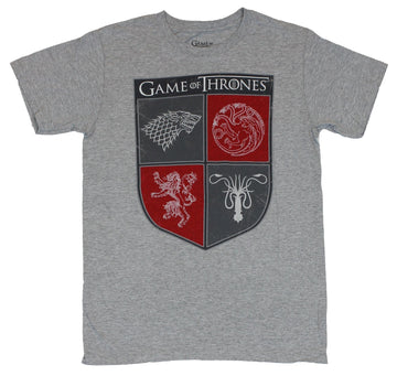 Game of Thrones Mens T-Shirt - Four Houses Red and Gray Distessed Shield