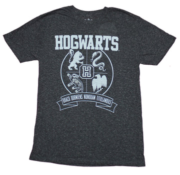 Harry Potter  Mens T-Shirt - Silver Hogwarts 4 House Crest Image