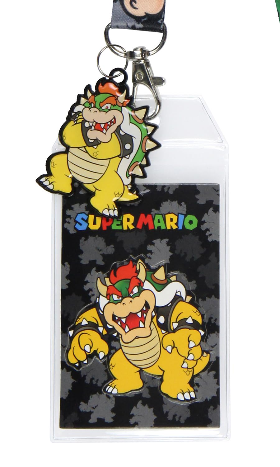 Nintendo Super Mario Bowser Lanyard ID Badge Holder Lanyard w/Collectible Sticker and 2" Metal Charm Pendant