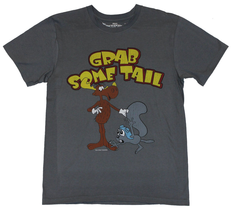 Rocky and Bulwinkle Mens T-Shirt  - Grab Some Tail Distressed Classic Image