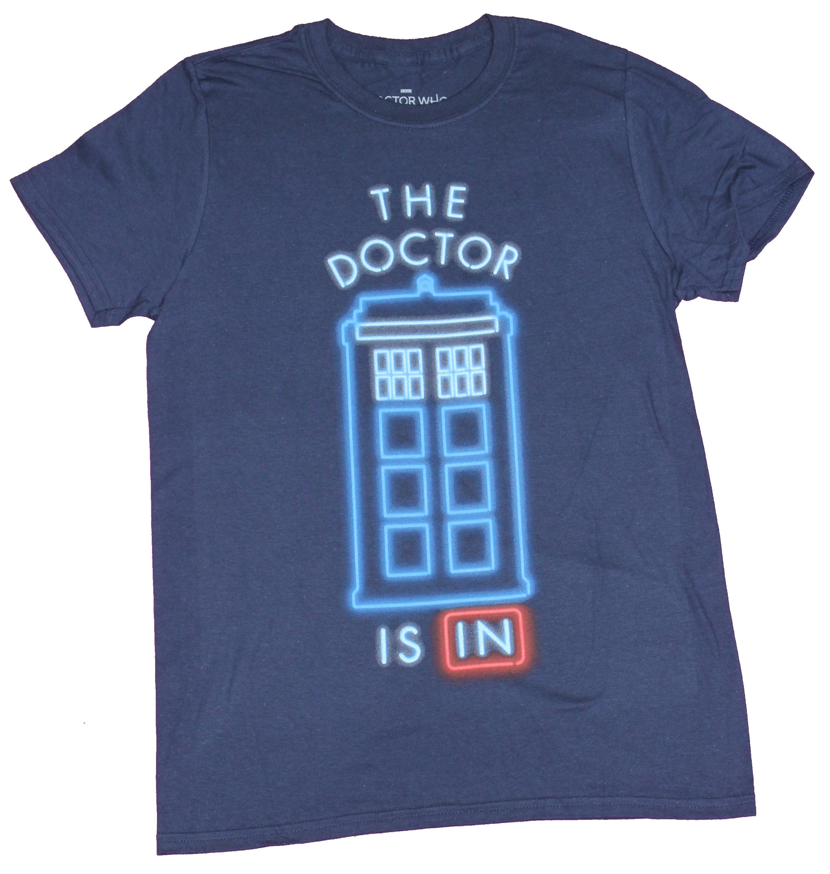 Doctor Who Mens T-Shirt -"Doctor Is In" Neon Tardis