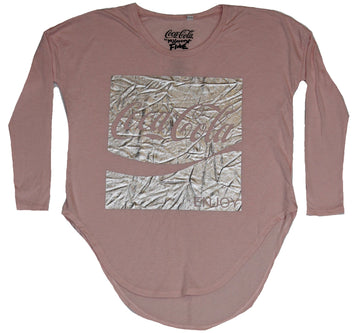 Coca-Cola Coke Girls Juniors T-Shirt - Silver Foil Coca Cola Logo Box Image
