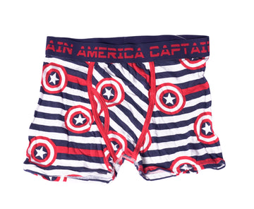 Captain America Cotton Boxer Briefs Red, White & Blue Stripes W/ Shields