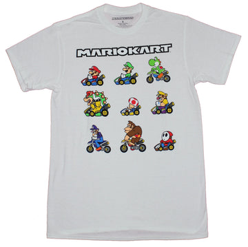 Mario Kart Mens T-Shirt - Nine Riders Under Word Logo Image