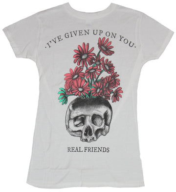 Real Friends Girls Juniors T-Shirt - I've Given Up On YOU Skull Flowers Image