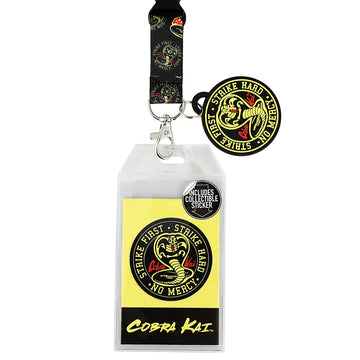 Cobra Kai Strike First, Strike Hard, No Mercy Lanyard with Rubber Charm