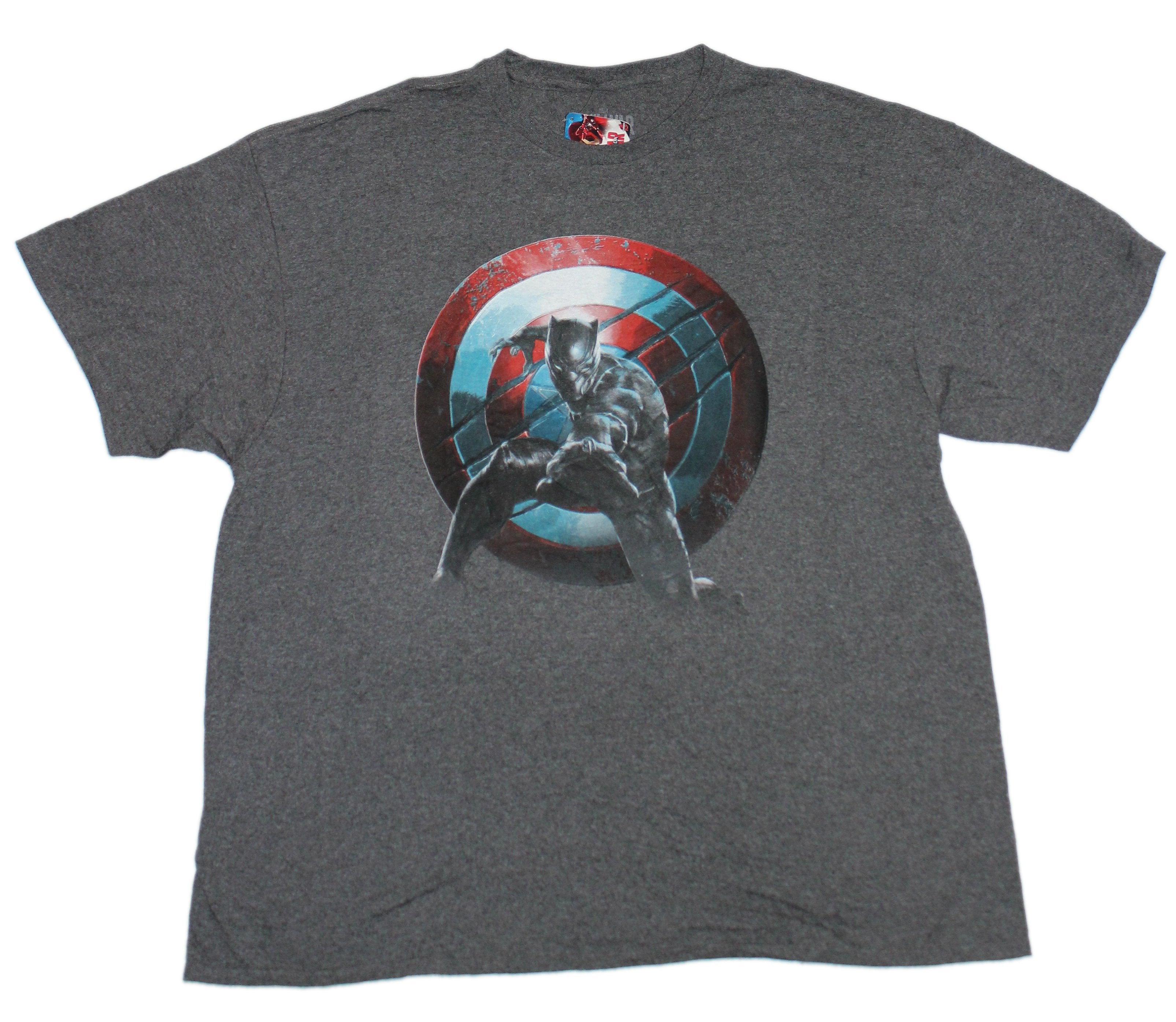 Captain America Mens T-Shirt - Black Panther Fighting Stance & Shield