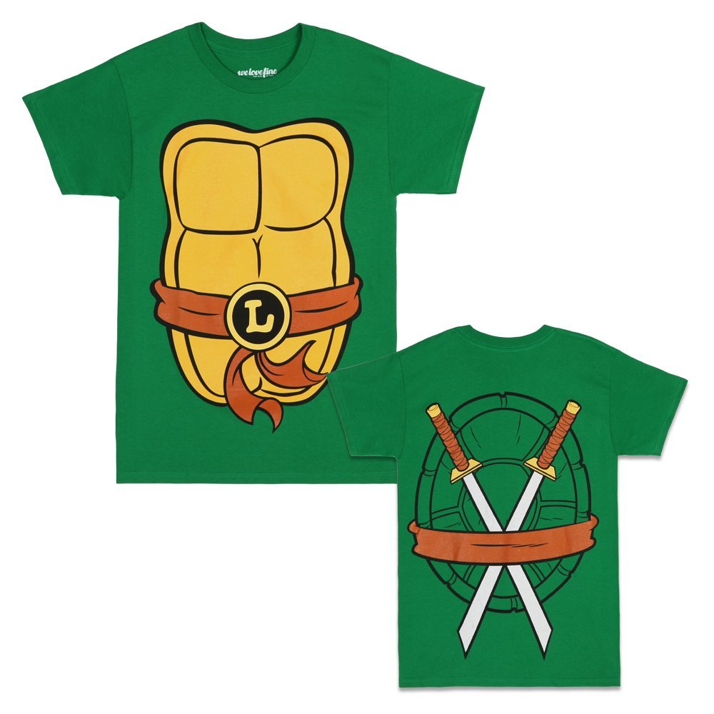 Teenage Mutant Ninja Turtles Mens T-Shirt - Leonardo Simple Costume Front & Back