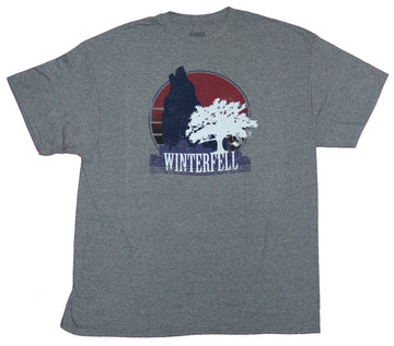 Game of Thrones Mens T-Shirt - Winterfell Wolf and Tree Postcard Style Art