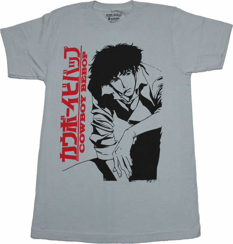 Cowboy Bebop Mens T-Shirt - Spike Sketch Next To Red Logo