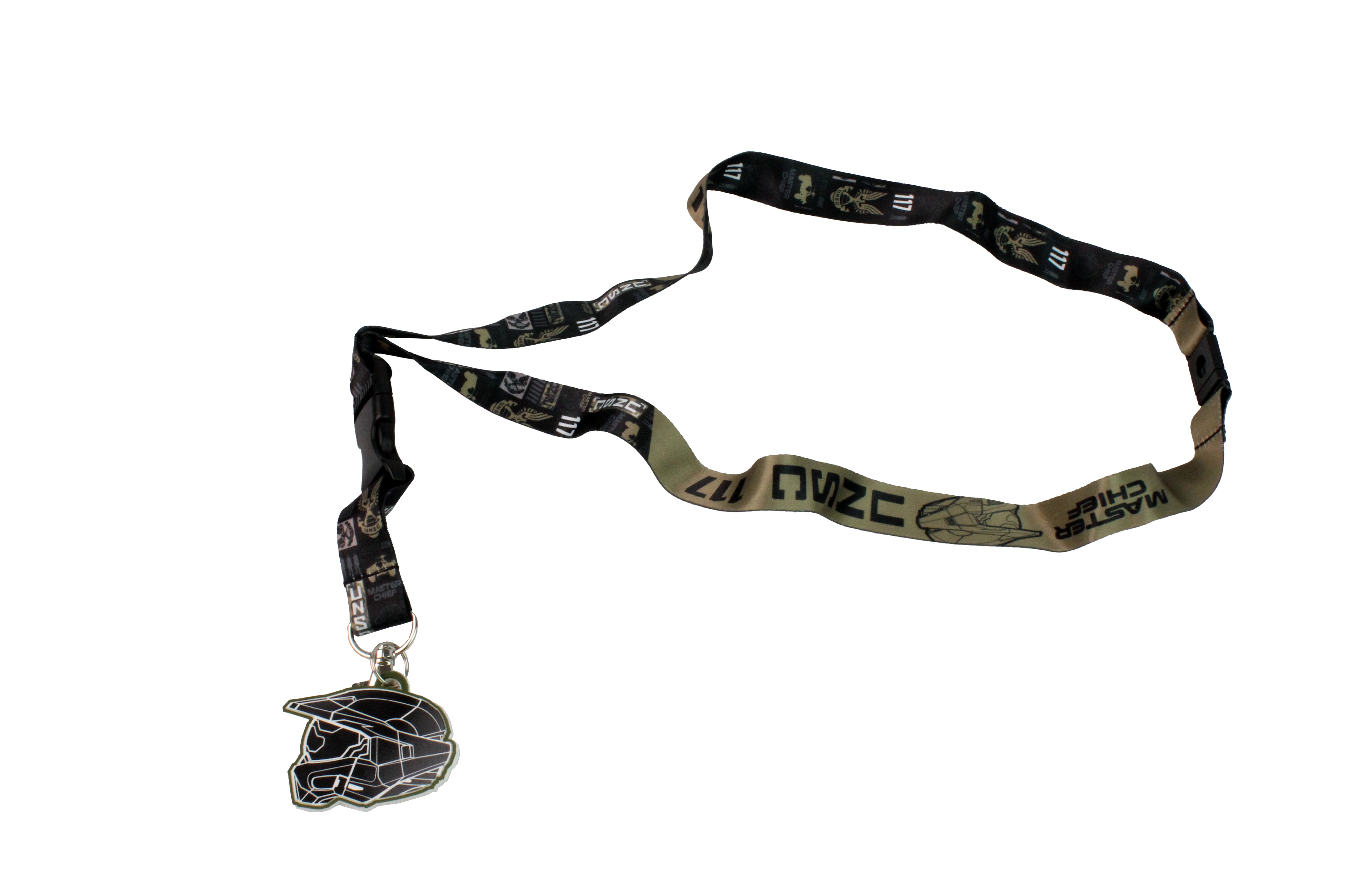 Halo UNSC 117 Master Chief Black & Gold Lanyard Keychain w/ 2 Rubber