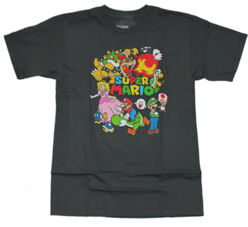 Super Mario Mens T-Shirt - Colorful Cast Around Logo