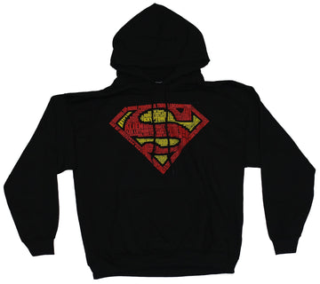 Superman Mens Hoodie Sweatshirt - Word Filled Red and Yellow Logo Image