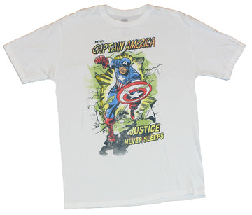 Captain America (Marvel Comics)  Mens T-Shirt - Justice Never Sleeps Kirby Cap