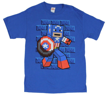 Captain America (Marvel Comics)  Mens T-Shirt - Boxy Pixel Style Cap Image