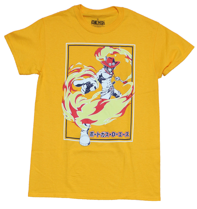 One Piece Mens T-Shirt - Firery Ace in Kanji Box Image - Inmyparentsbasement.com