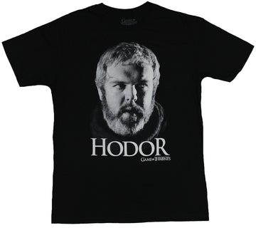 Game of Thrones Mens T-Shirt - Black and White Hodor Head Over Name Image