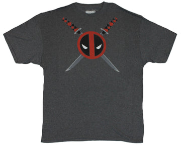 Deadpool (Marvel Comics) Mens T-Shirt - Classic Logo In Front of Crossed Swords