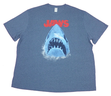 Jaws Mens T-Shirt- Distressed Big Mouth Shark Under Red Name Image