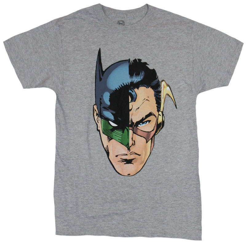 Justice League Mens T-Shirt - Flash Superman Batman Green Lantern 4 Part Face
