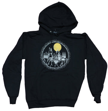 Harry Potter Mens Pullover Hoodie - Hogwarts School Castle Drawing in Moon Circle