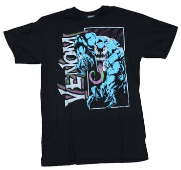 Venom Mens T-Shirt - Attacking Venom in Box By Vertical Name