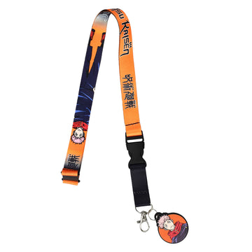 Jujutsu Kaisen Orange Lanyard with Clear ID Sleeve and Keychain